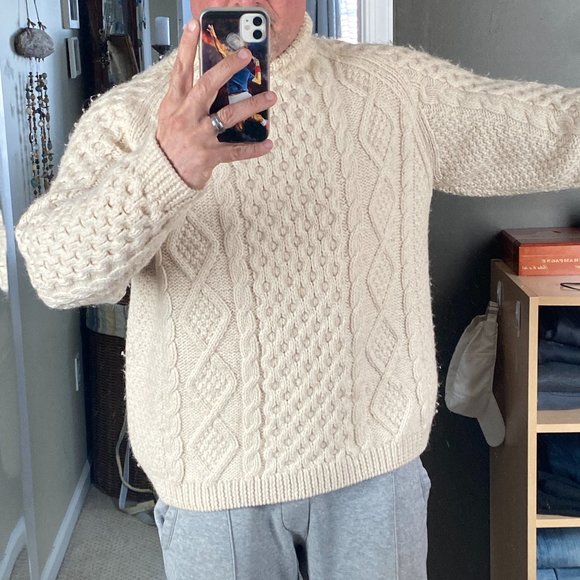 Vintage & Rare 90's Luciano Barbera Handknit Icelandic Cable Sweater Large - Picture 10 of 11